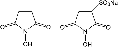 Graphical abstract: Quantification of N-hydroxysuccinimide and N-hydroxysulfosuccinimide by hydrophilic interaction chromatography (HILIC)