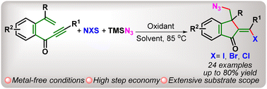 Graphical abstract: Metal-free radical cascade cyclization/haloazidation of enynones to access functionalized 1-indanones