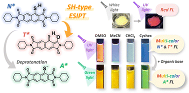 Graphical abstract: Solvatochromic multi-colour fluorescence driven by thiol-type ESIPT in a 1-mercapto-naphthaldiimide compound