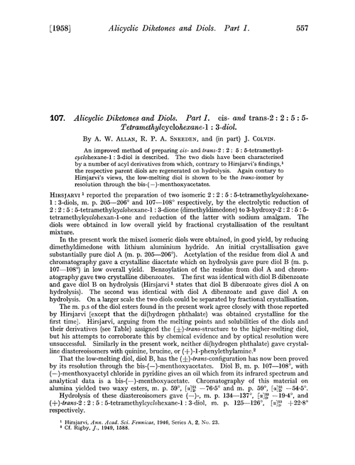 107. Alicyclic diketones and diols. Part I. cis- and trans-2 : 2 : 5 : 5-Tetramethylcyclohexane-1 : 3-diol