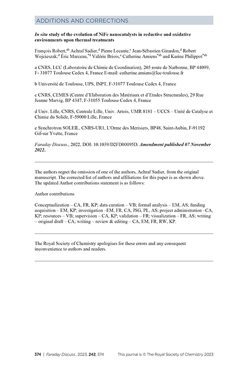 Correction: In situ study of the evolution of FeNi nanocatalysts in reductive and oxidative environments upon thermal treatments