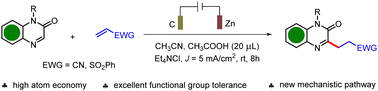 Graphical abstract: Direct alkylation of quinoxalinones with electron-deficient alkenes enabled by a sequential paired electrolysis