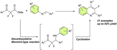 Graphical abstract: Yb(OTf)3-promoted synthesis of 3-fluoroquinoline via a decarboxylative Mannich-type reaction