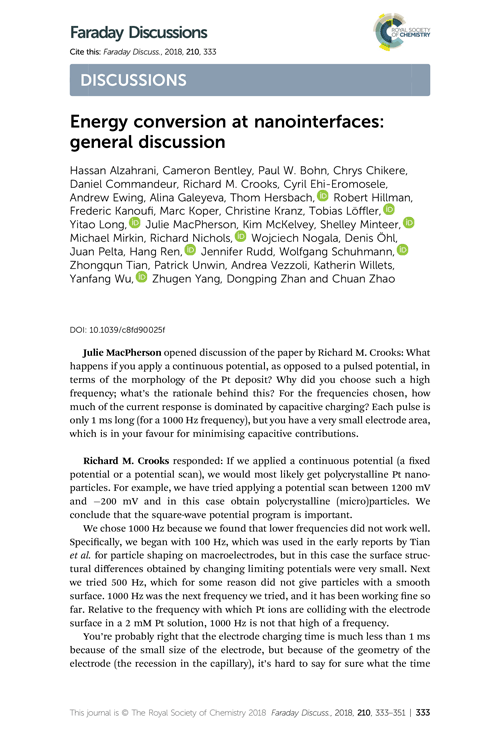 Energy conversion at nanointerfaces: general discussion