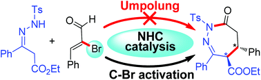 Graphical abstract: Insights into N-heterocyclic carbene-catalyzed [3 + 4] annulation reactions of 2-bromoenals with N-Ts hydrazones