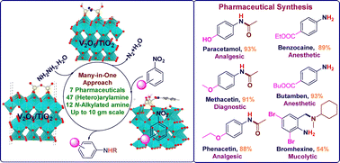Graphical abstract: Selective and sustainable nitro reduction and reductive N-alkylation using a recyclable V2O5/TiO2 catalyst for amine synthesis