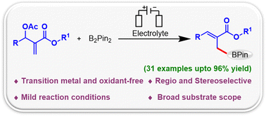 Graphical abstract: Electrochemical stereoselective borylation of Morita–Baylis–Hillman adducts to functionalized allylic boronates