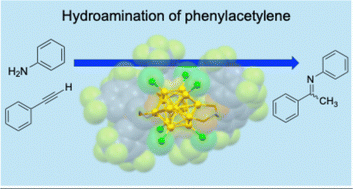 Graphical abstract: An icosahedral Au13 nanocluster with three adjacent chlorides on opposite poles catalyses hydroamination of phenylacetylene