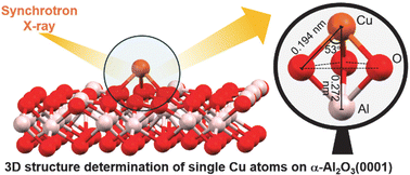 Graphical abstract: Precise 3D structure determination of Cu single atoms on an α-Al2O3(0001) surface by polarization-dependent total reflection fluorescence X-ray absorption fine structure and first-principles calculations