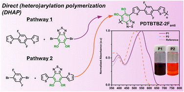 Graphical abstract: Synthesis of fluorinated phenylene-alkoxybenzothiadiazole polymer (PDTBTBz-2Fanti) by DHAP