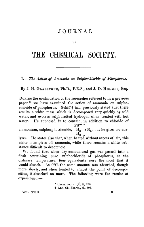 I.—The action of ammonia on sulphochloride of phosphorous