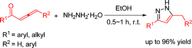 Graphical abstract: Synthesis of 3,5-disubstituted pyrazoles via cyclocondensation of 1,2-allenic ketones with hydrazines: application to the synthesis of 5-(5-methyl-pyrazol-3-yl)-2′-deoxycytidine