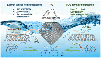 Graphical abstract: Insights into the mechanism of persulfate activation by hollow MOF-derived carbon: electron transfer-triggered non-radical oxidization for antibiotic removal