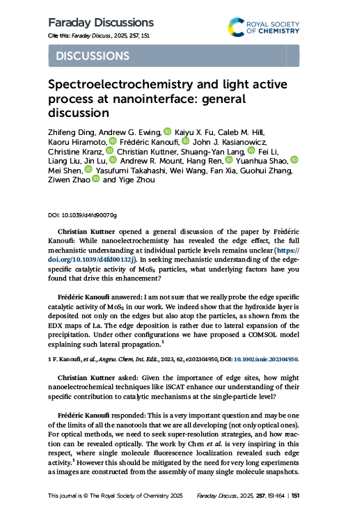 Spectroelectrochemistry and light active process at nanointerface: general discussion