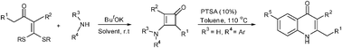 Graphical abstract: Highly efficient synthesis of 3-amino-/alkylthio-cyclobut-2-en-1-ones based on the cyclization of acyl ketene dithioacetals