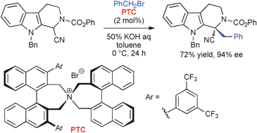 Graphical abstract: Catalytic asymmetric synthesis of 1,1-disubstituted tetrahydro-β-carbolines by phase-transfer catalyzed alkylations