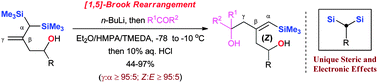 Graphical abstract: [1,5]-Brook rearrangement: an overlooked but valuable silyl migration to synthesize configurationally defined vinylsilane. The unique steric and electronic effects of geminal bis(silane)
