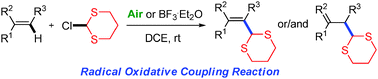 Graphical abstract: Metal-free Mizoroki–Heck type reaction: a radical oxidative coupling reaction of 2-chloro-dithiane with substituted olefins