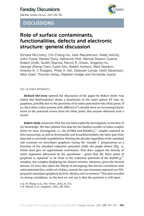Role of surface contaminants, functionalities, defects and electronic structure: general discussion