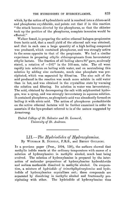 LII.—The hydriodides of hydroxylamine