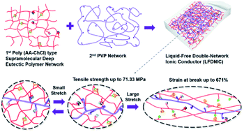 Graphical abstract: A very mechanically strong and stretchable liquid-free double-network ionic conductor