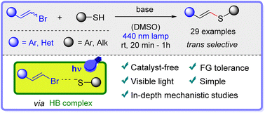 Graphical abstract: Photochemical halogen-bonding assisted generation of vinyl and sulfur-centered radicals: stereoselective catalyst-free C(sp2)–S bond forming reactions