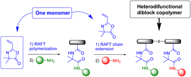 Graphical abstract: One stone two birds: from one azlactone-functionalized monomer to a heterofunctional diblock copolymer