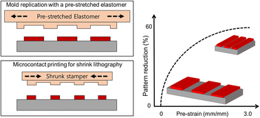 Graphical abstract: Cost-effective fabrication of submicron-scale patterns enabled by microcontact printing with a pre-strained soft elastomeric stamp