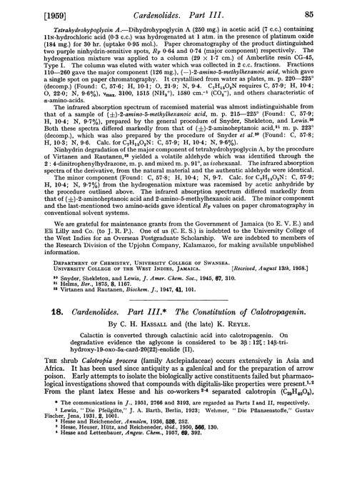 18. Cardenolides. Part III. The constitution of calotropagenin