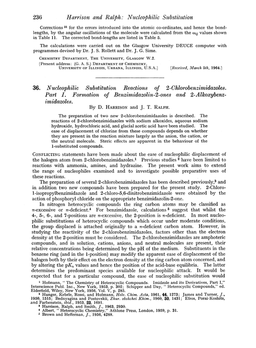 36. Nucleophilic substitution reactions of 2-chlorobenzimidazoles. Part I. Formation of benzimidazolin-2-ones and 2-alkoxybenz-imidazoles