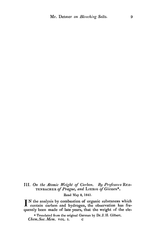 III. On the atomic weight of carbon
