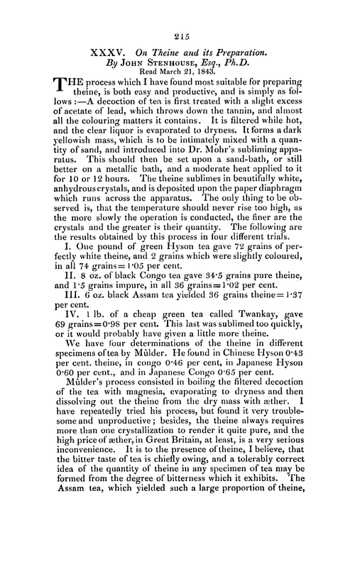 XXXV. On theine and its preparation