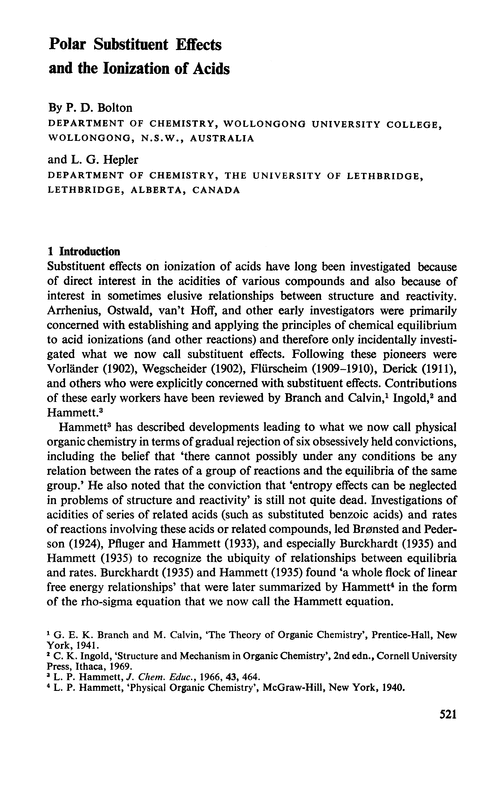 Polar substituent effects and the ionization of acids