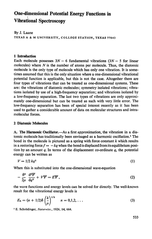 One-dimensional potential energy functions in vibrational spectroscopy