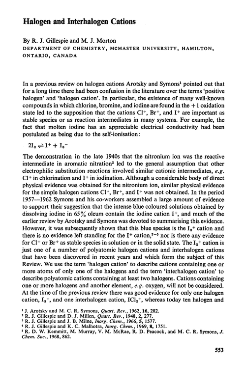 Halogen and interhalogen cations