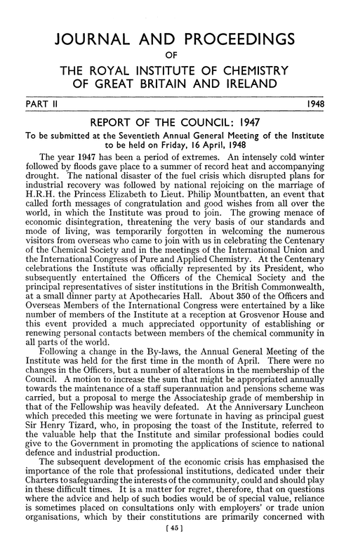 Journal and Proceedings of the Royal Institute of Chemistry of Great Britain and Ireland. Part II. 1948