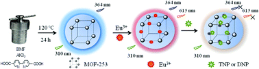 Graphical abstract: Eu-Doped MOF-based high-efficiency fluorescent sensor for detecting 2,4-dinitrophenol and 2,4,6-trinitrophenol simultaneously