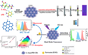 Graphical abstract: Facile hydrothermal synthesis and purification of fluorescent carbon dots for food colorant tartrazine detection based on a dual-mode nanosensor