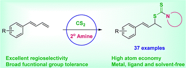 Graphical abstract: Regioselective Markovnikov hydrothiolation of 1-aryl-1,3-butadienes with dithiocarbamic acid to allyl dithiocarbamates