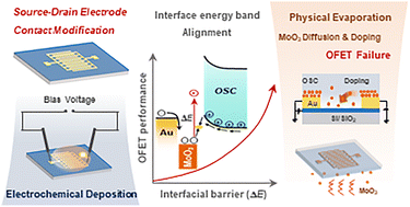 Graphical abstract: Electrochemical contact modification with MoO3: a strategy to enhance performance of p-type organic thin-film transistors
