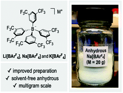 Graphical abstract: Solvent-free anhydrous Li+, Na+ and K+ salts of [B(3,5-(CF3)2C6H3)4]−, [BArF4]−. Improved synthesis and solid-state structures