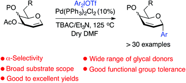 Graphical abstract: Palladium(ii)-catalyzed stereoselective synthesis of C-glycosides from glycals with diaryliodonium salts