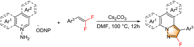 Graphical abstract: Synthesis of 2-fluorinated pyrazolo[1,5-a]pyridines via base- mediated [3+2] cycloaddition of N-aminopyridinium salts with gem-difluorostyrenes