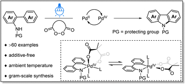 Graphical abstract: Palladium(ii)-catalyzed intramolecular C–H amination to carbazole: the crucial role of cyclic diacyl peroxides