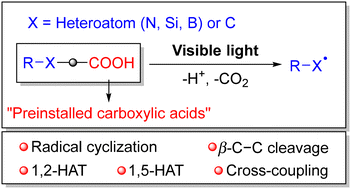 Graphical abstract: Photochemical generation of heteroatom (N, Si, B) or carbon radicals leveraging preinstalled carboxylic acids