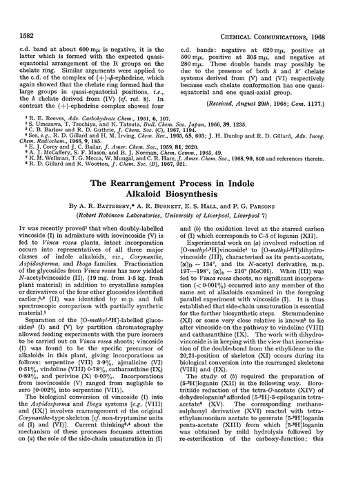 The rearrangement process in indole alkaloid biosynthesis