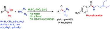 Graphical abstract: Sulphuric acid immobilized on silica gel (H2SO4–SiO2) as an eco-friendly catalyst for transamidation