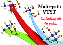 Graphical abstract: Path-dependent variational effects and multidimensional tunneling in multi-path variational transition state theory: rate constants calculated for the reactions of HO2 with tert-butanol by including all 46 paths for abstraction at C and all six paths for abstraction at O