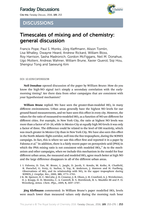 Timescales of mixing and of chemistry: general discussion