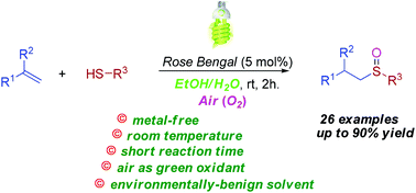 Graphical abstract: Visible-light-induced selective synthesis of sulfoxides from alkenes and thiols using air as the oxidant